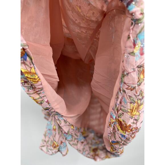 Walter Baker Floral Fitted Smocked Waist Ruffle Pink Primrose Chiffon Dress NEW - Picture 12 of 15